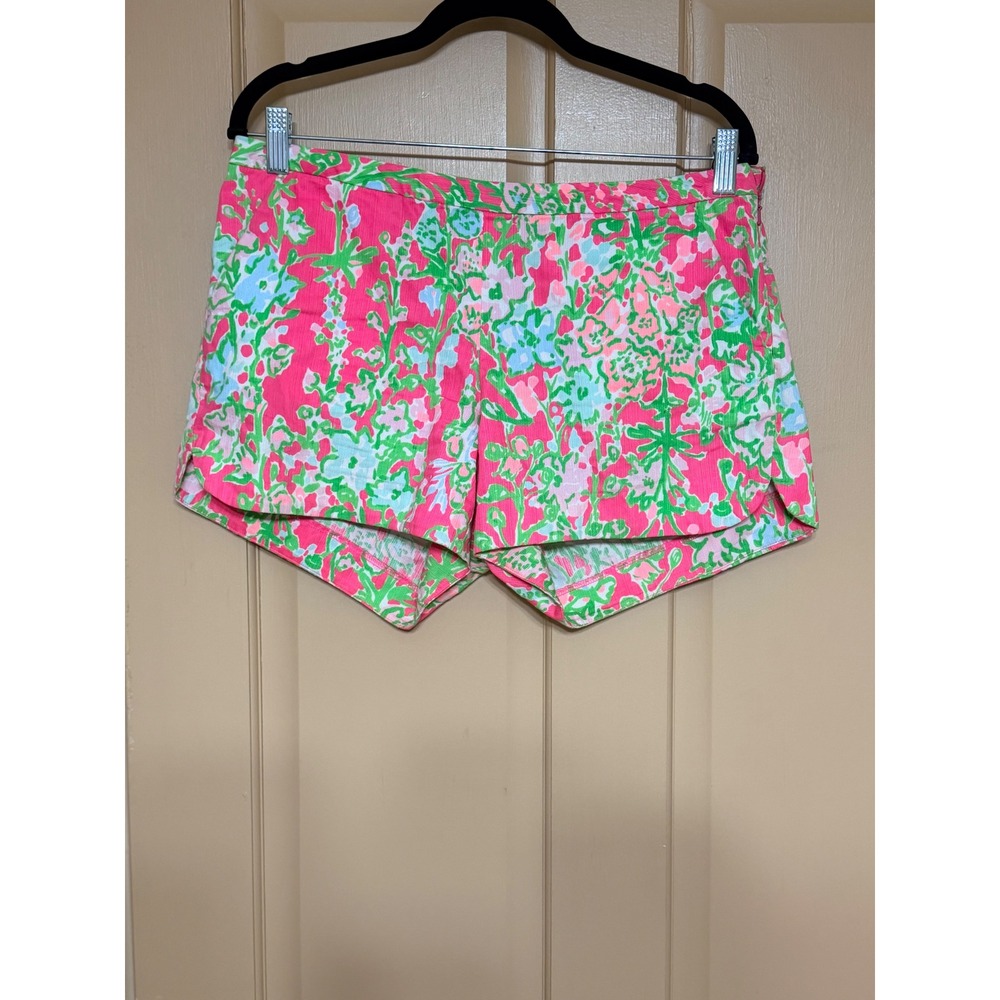 Lilly Pulitzer Callahan Shorts Pink Green Floral Side Zip Size 10